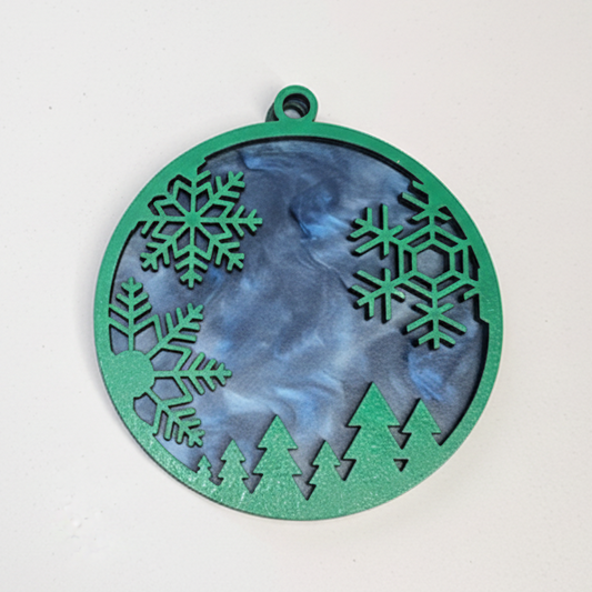 Tree Ornament (Green/Blue/Snow Flake Back)