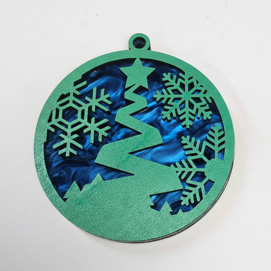 Tree Ornament (Green/Blue/Snow Flake Back)
