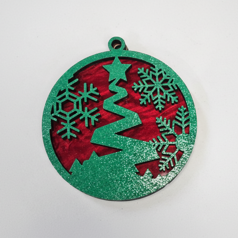 Tree Ornament (Green/Red/Snow Flake Back)