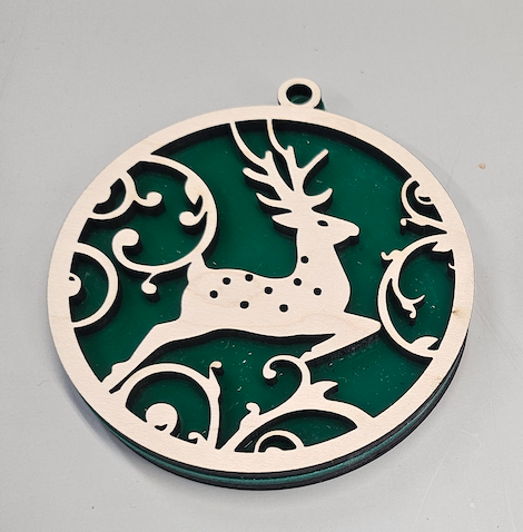 Deer Ornament (Green/Wood)